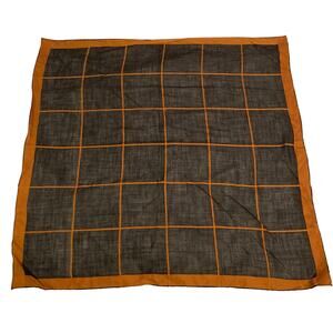 Vintage Black & Orange Windowpane Grid Square Scarf Lightweight Minimalist Retro